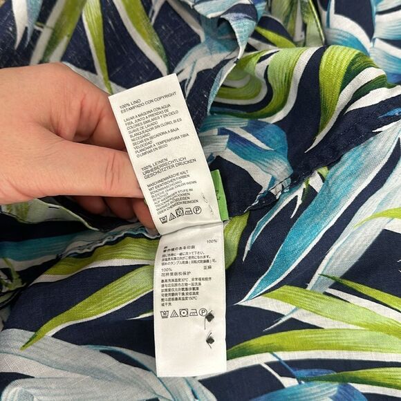 Tommy Bahama Perfect Palmday Camp Linen Shirt In Ocean Deep Size L - Picture 7 of 9